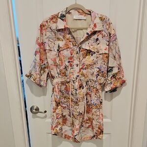 Zimmermann Floral Linen Romper With Drawstring Waist Size 3 (US M)